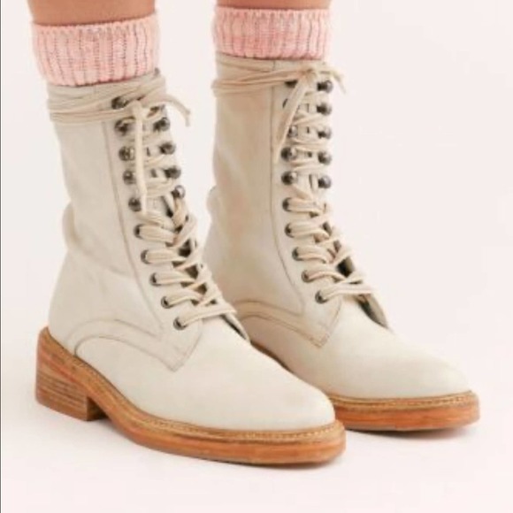 Free People Shoes - Free People Santa Fe Lace Up Leather Combat Boots Ecru Ivory Size 38